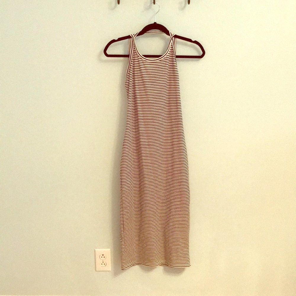 Striped high neck body con dress GB